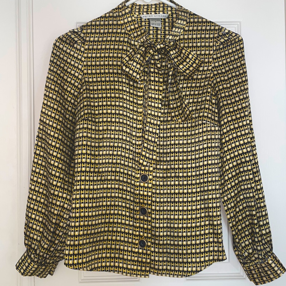 Long sleeved petite silk blouse, size 2